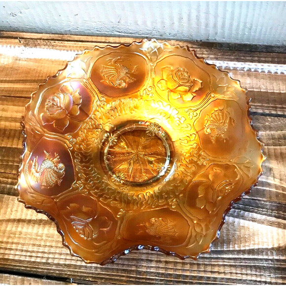 Antique 1920s Fenton Marigold Carnival Glass Dragons & Lotus Pattern Bowl 9” - Picture 7 of 11